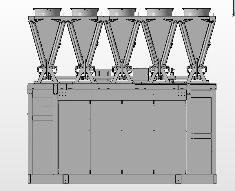 Front CAD view of a large modular industrial cooling system