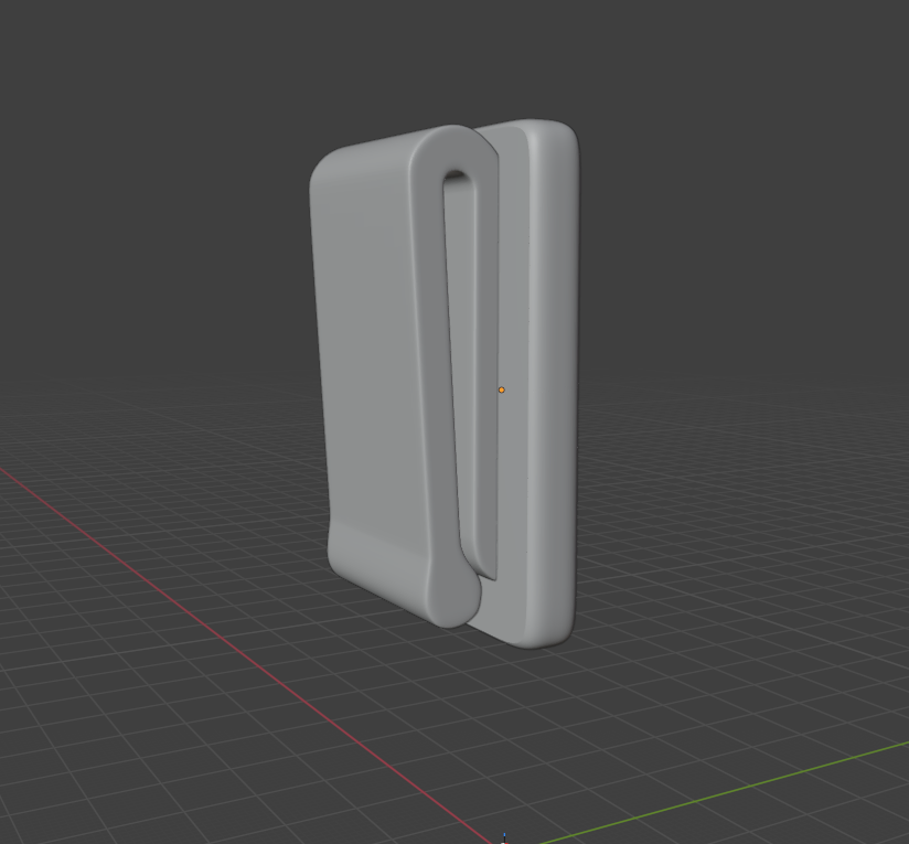 Rear CAD view showing the integrated flexible belt clip geometry